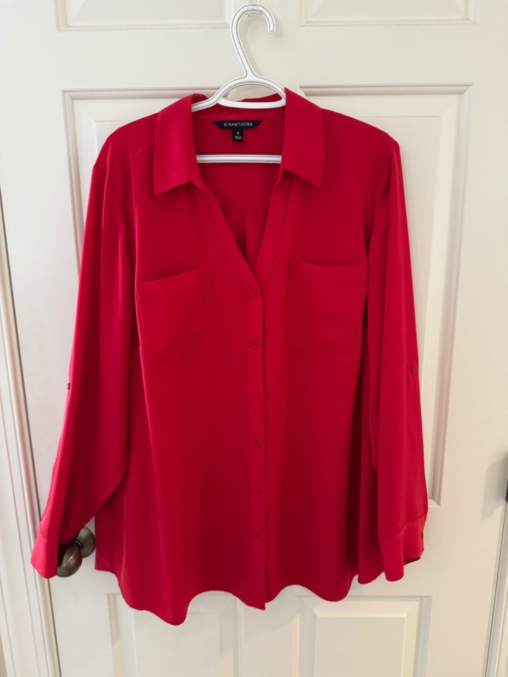 41 Hawthorn Vibrant Red Button-Down Blouse